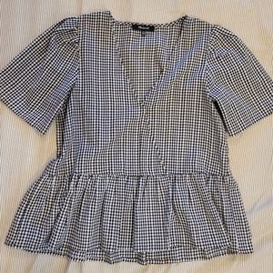 🛑DONATED🛑Madewell Black White Crossover Textured Gingham Peplum Top XXS
